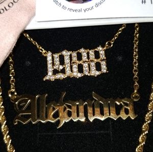 Gold-filled Name + Birth Year Necklace Set